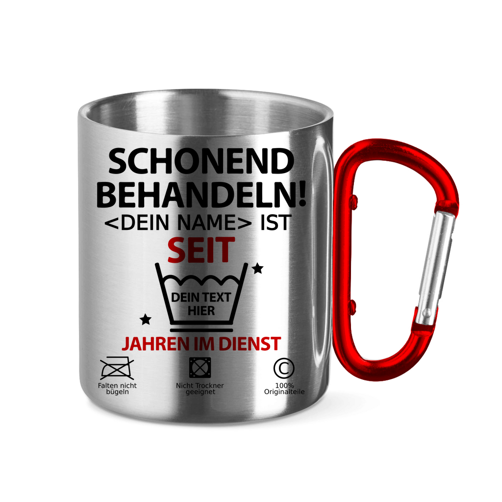 edelstahltasse mit karabinergriff kollegin dienstjubiläum tasse personalisiert mockup