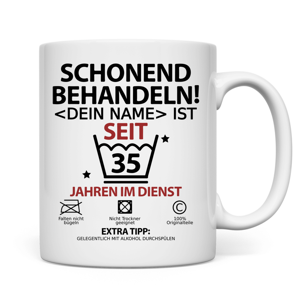 back white tasse 35 jähriges dienstjubiläum tasse personalisiert rot mockup