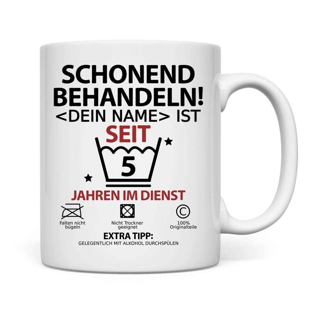 back white tasse 5 jähriges dienstjubiläum tasse personalisiert rot mockup