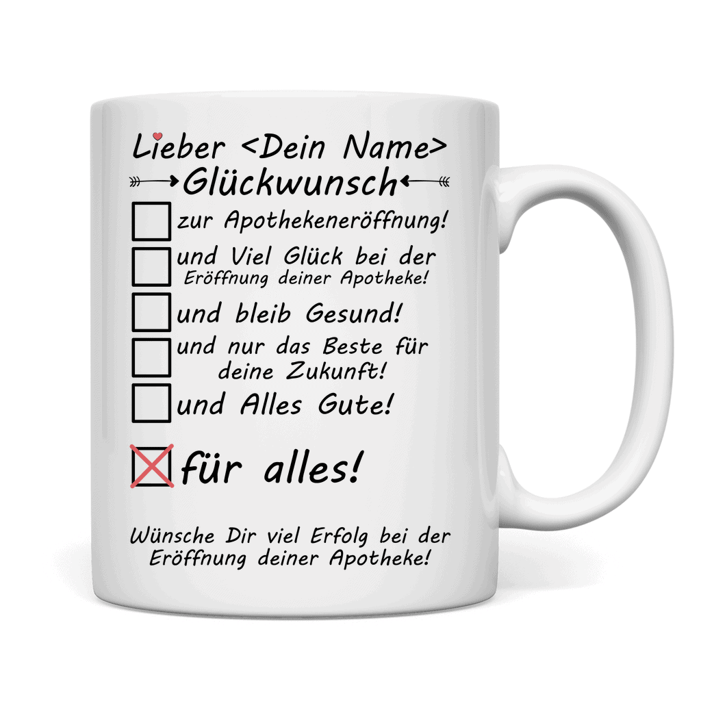back white tasse eröffnung einer apothekes glückwunsch mann mockup