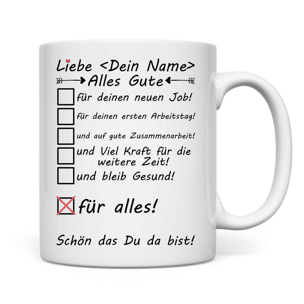 tasse erster arbeitstag neuen job wünschen kollegin mockup