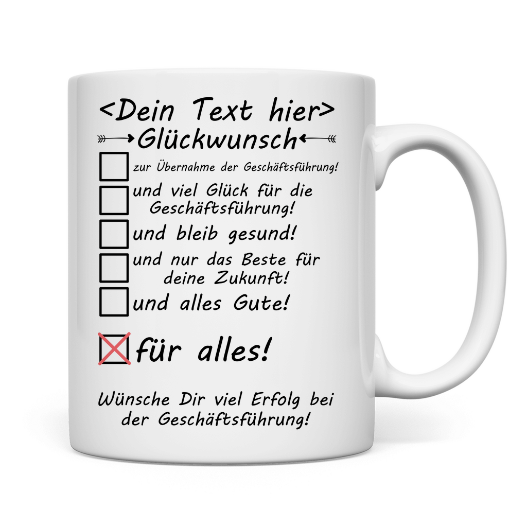 Weiße Tasse als Geschenk zur Übernahme der Geschäftsführung – Mockup