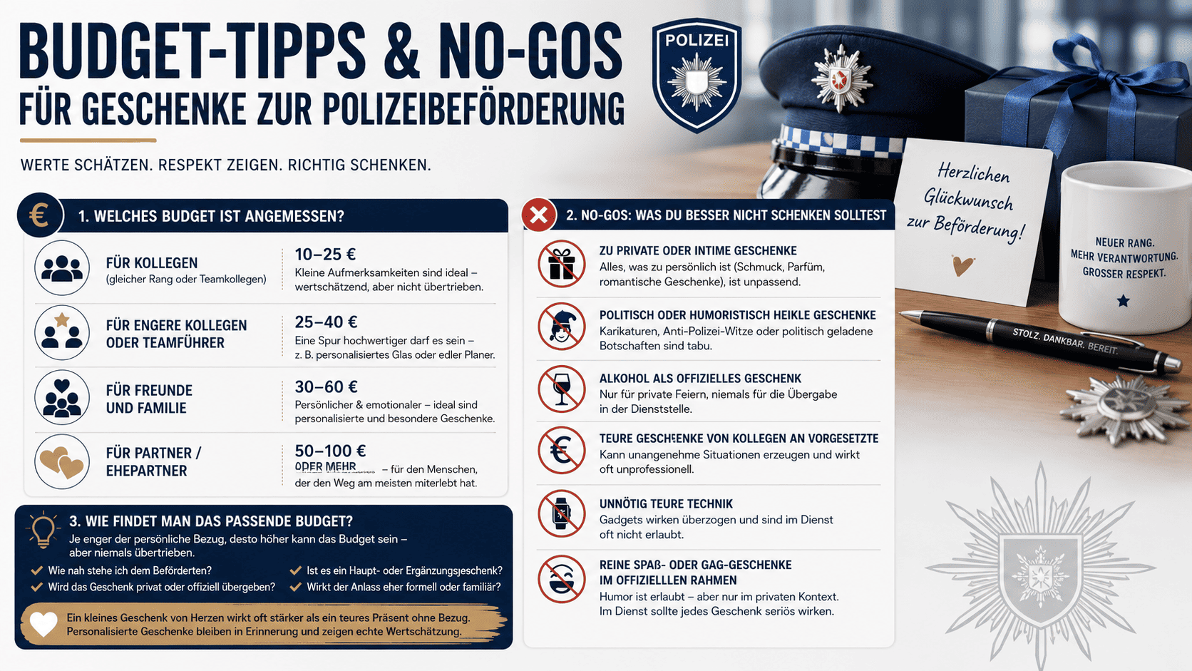 Was schenkt man zur Beförderung Polizei budget tipps & no gos für geschenke zur polizeibefoerderung
