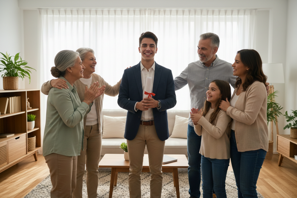 familie gratuliert zum ausbildungsbeginn