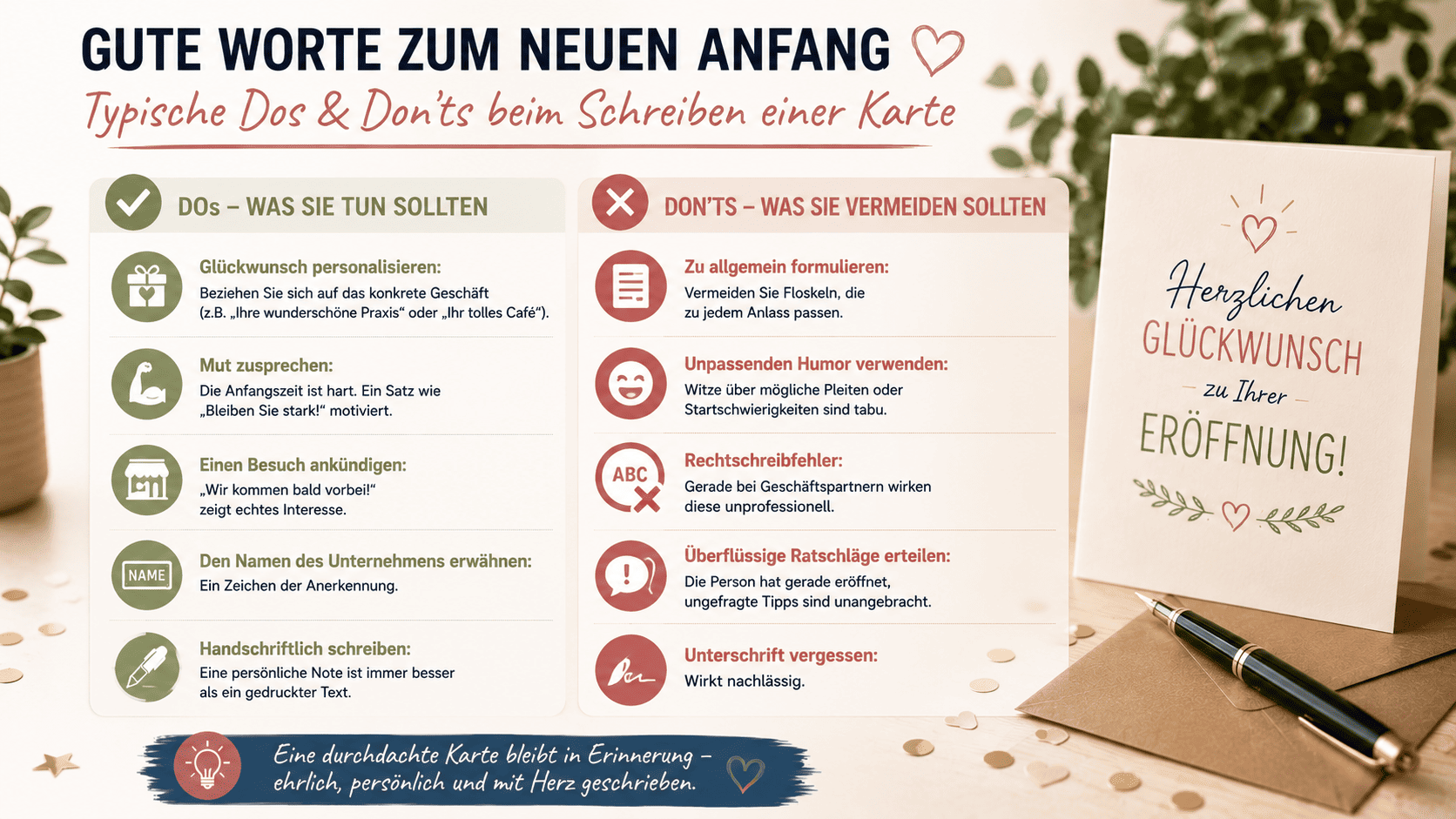 Was schreibt man in eine Karte zur Eröffnung typische dos & don’ts beim schreiben einer karte