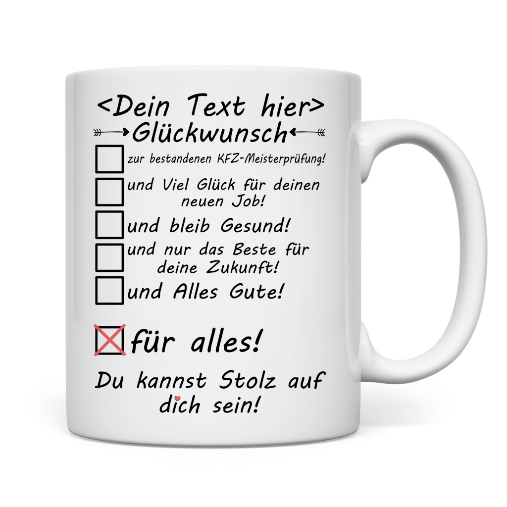 tasse glückwünsche zur bestandenen kfz meisterprüfung mockup