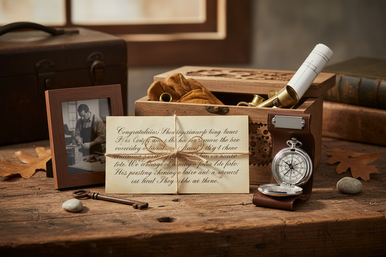 Was schenkt man einem Tischler zur Gesellenprüfung? Emotionale Geschenke zur bestandenen Gesellenprüfung - Handgeschriebener Glückwunschbrief, gerahmtes Foto vom ersten Ausbildungsprojekt, gravierter Kompass als Symbol für neuen Lebensweg, Erinnerungsbox mit Ausbildungsandenken