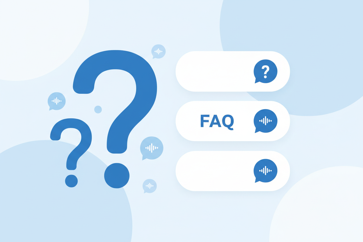Häufig gestellte Fragen zu Texten zum neuen Job - Moderne FAQ-Darstellung mit großen Fragezeichen und kreisförmigen Sprechblasen-Icons in blau-weißer Farbgebung, minimalistische geometrische Komposition komplett ohne Text