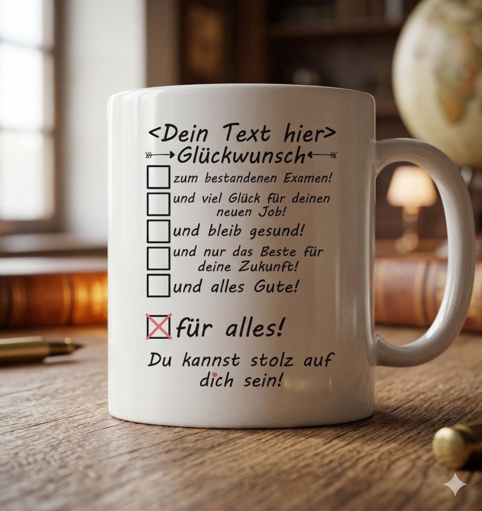personalisierte tasse zum bestanden examen