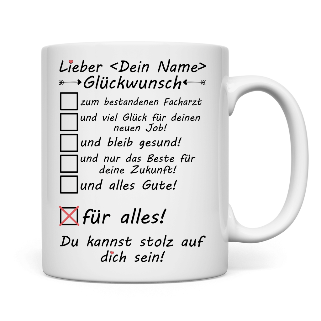 back white personaliserte tasse glückwunsch zur bestandenen facharztprüfung mockup