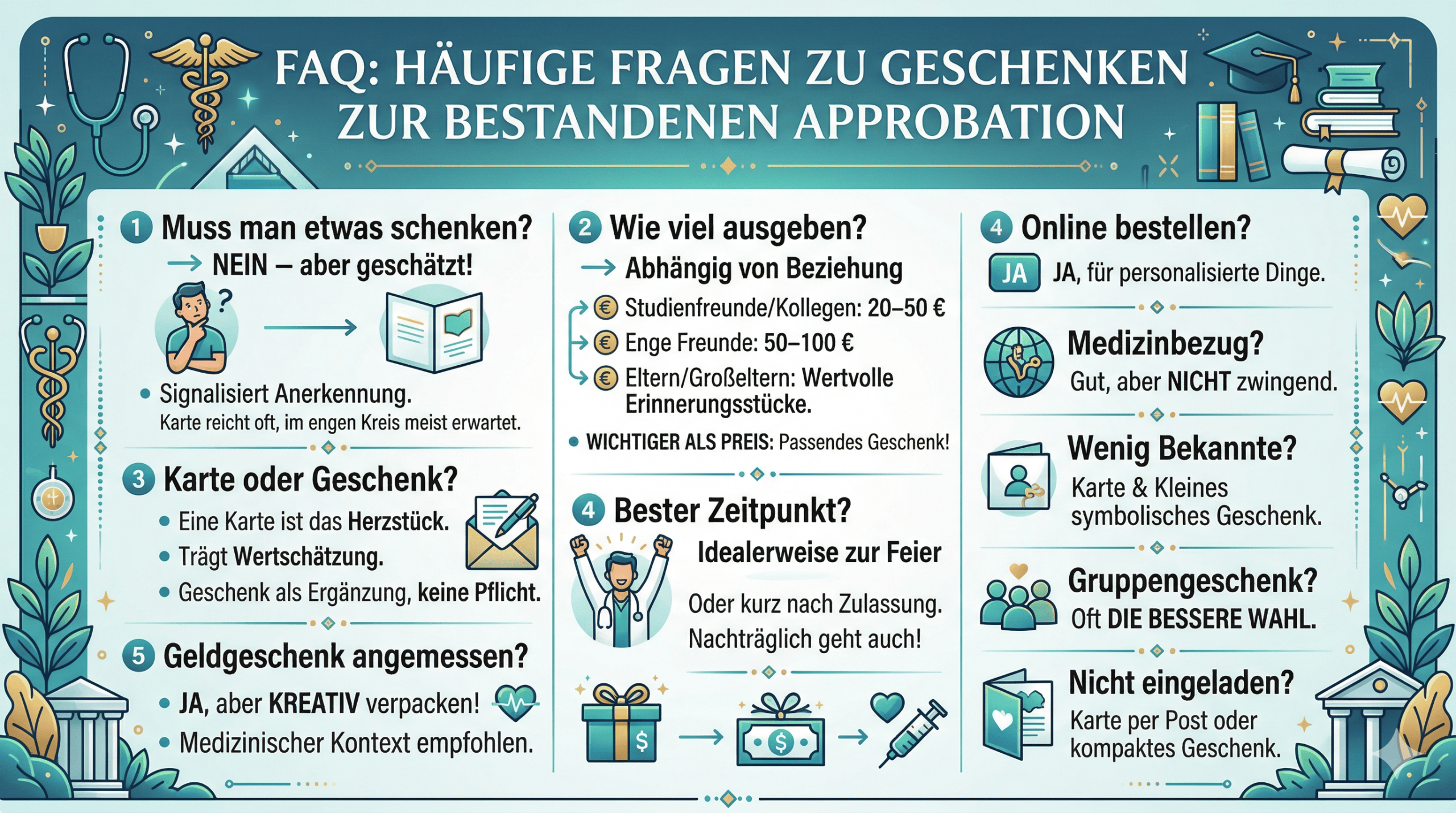 FAQ: Häufige Fragen zu Geschenken zur bestandenen Approbation