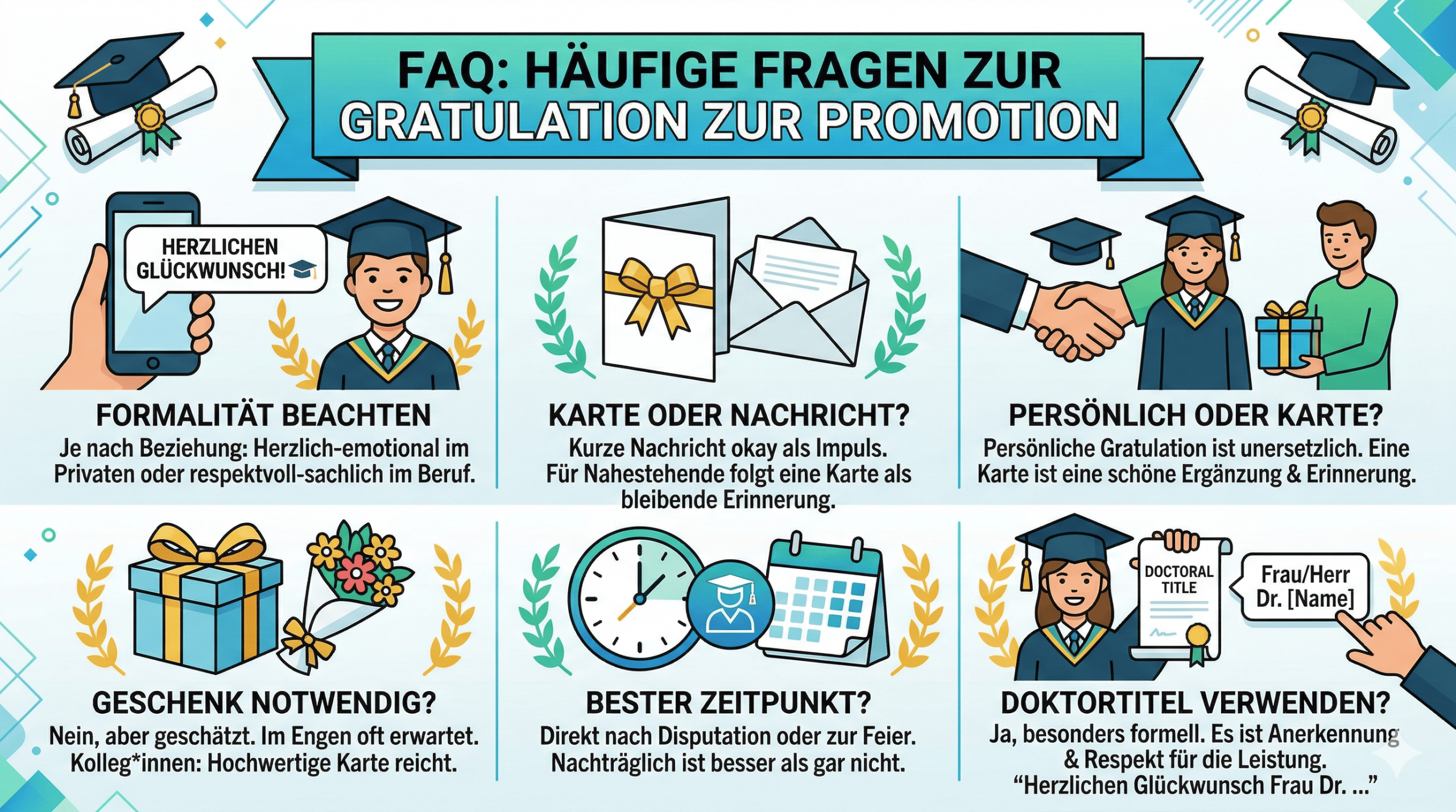 Wie gratuliert man zur Promotion? FAQ: Häufige Fragen zur Gratulation zur Promotion