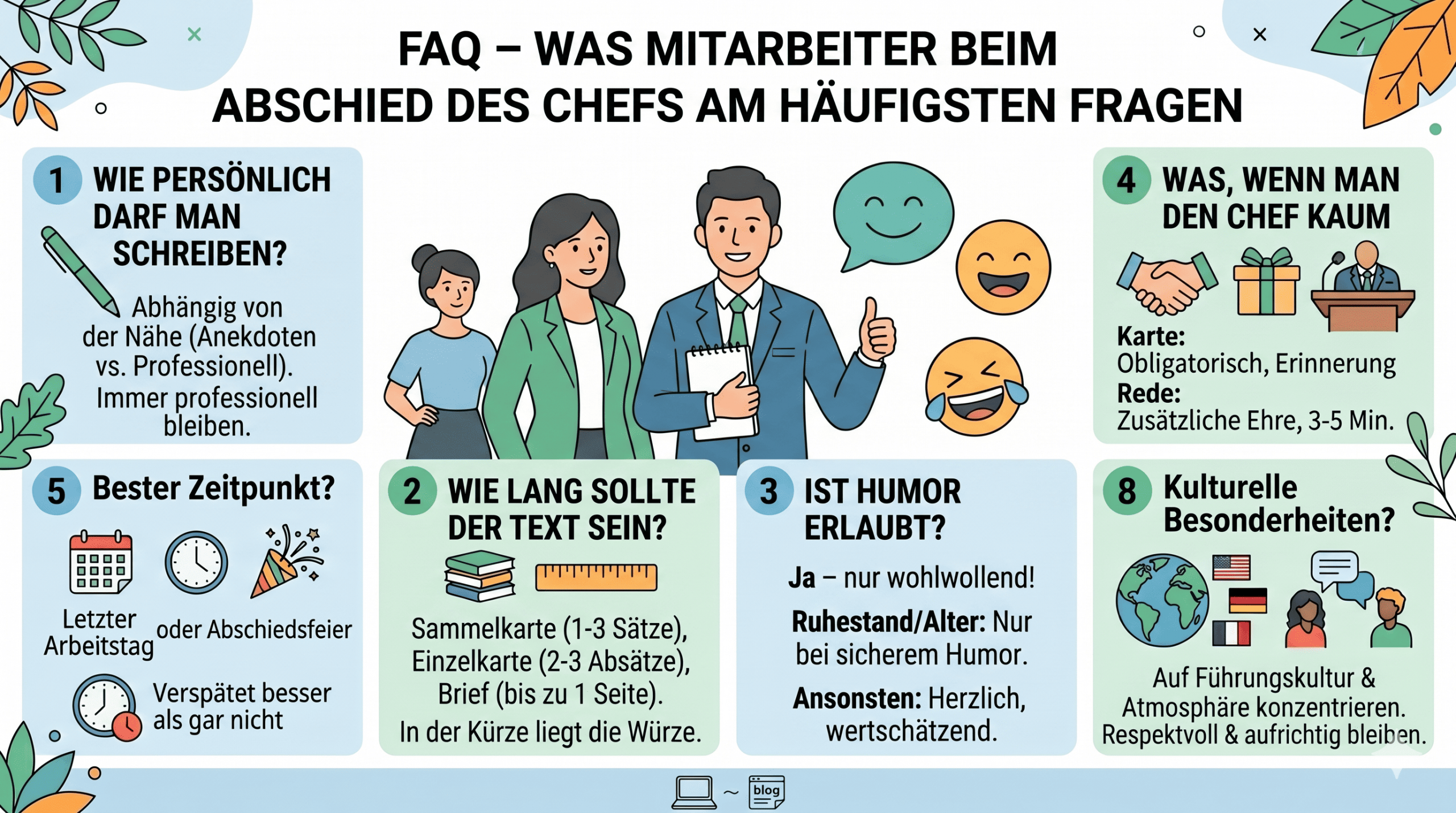 Was schreibt man seinem Chef zum Ruhestand? faq – was mitarbeiter beim abschied des chefs am haeufigsten fragen