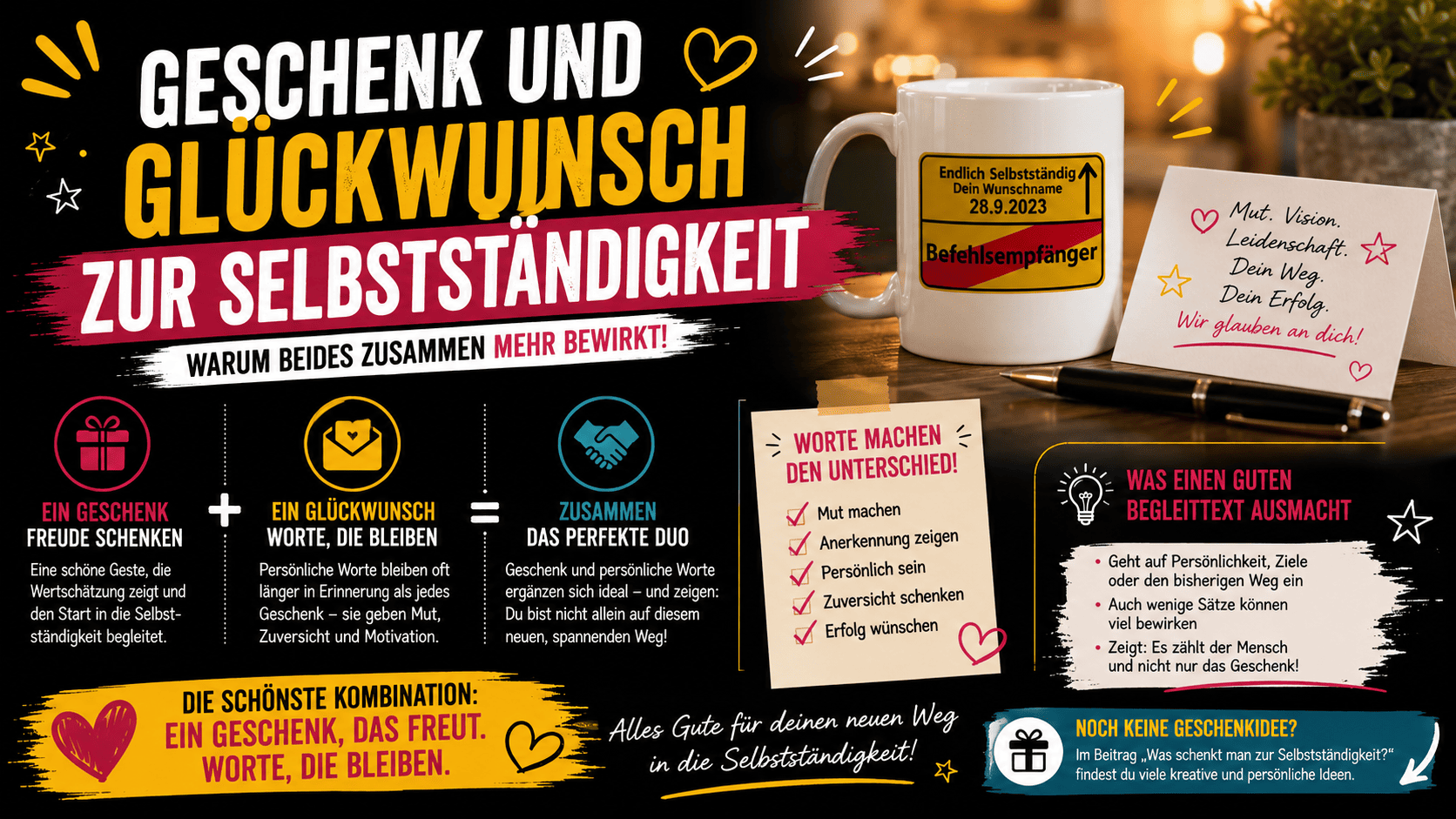 Glückwünsche zur Selbstständigkeit geschenk und glueckwunsch zur selbststaendigkeit – warum beides zusammen mehr bewirkt