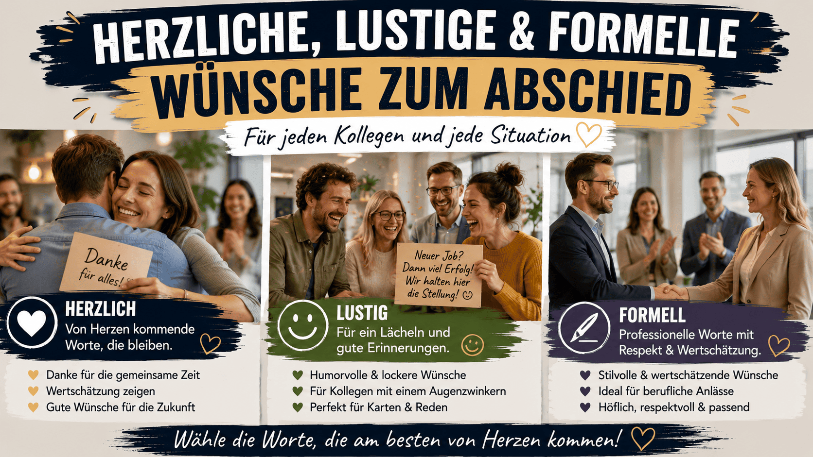 herzliche, lustige und formelle wuensche zum abschied für kollegen und kolleginnen